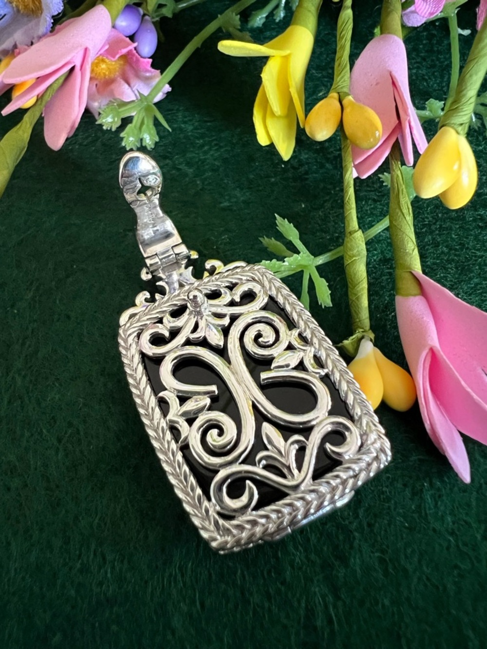 Ornate Filigree Pendant/Enhancer Silver & Gold Tones - Picture 3 of 13